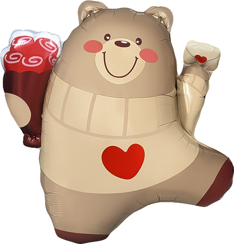 Шар (27''/69см) Фигура, Мишка с валентинкой, 1 шт.