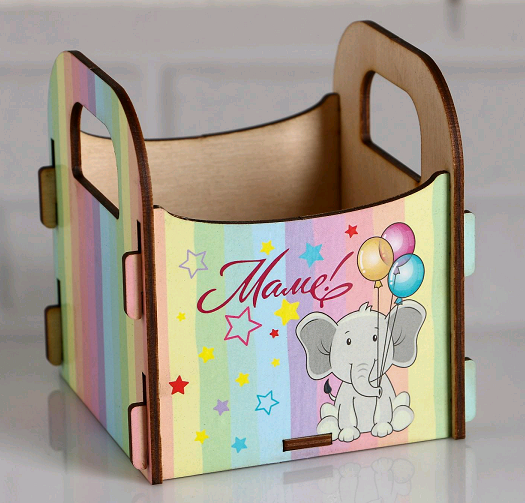 Кашпо деревянное подарочное (10,5*10*11см), Рокси Смит, Маме!, Слоник, коробка с наклейкой, 1 шт.