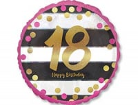 Шар (18"/46см) Круг "18", Полосы, черно-белые, 1 шт.