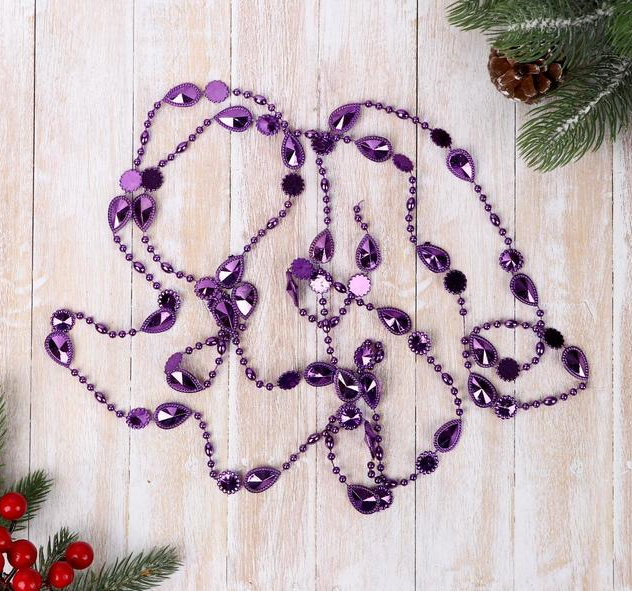 Бусы на ёлку 2,4 м "Капельки кантик" фиолетовые 5012982