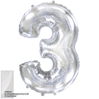Шар (32''/81 см) Цифра, 3, Серебро, 1 шт. в упак.