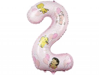 Шар (40''/102 см) Цифра, "2", Зверюшки с шарами девочке, 1 шт.