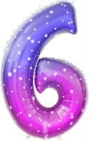 Шар (34''/86см) Цифра, 6 Сияющий космос, Сиреневый, Градиент, 1 шт. в упак.