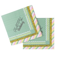 Салфетки (33см*33см), "Happy Birthday", Тиффани, 12 шт.