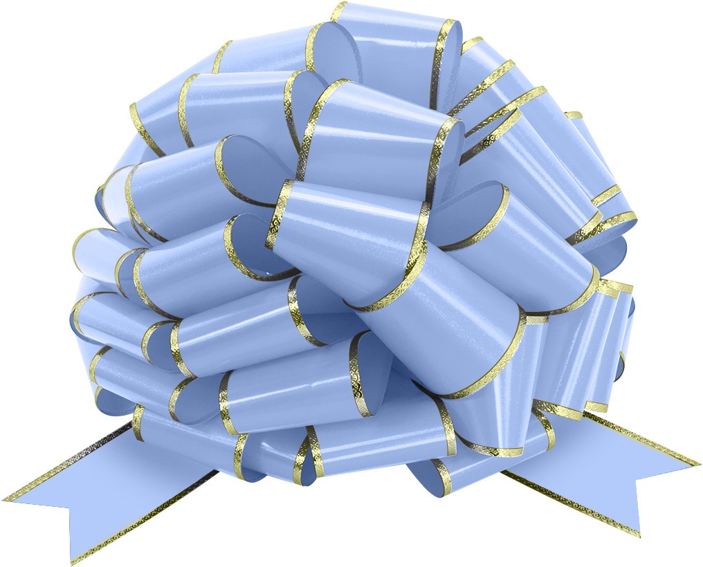 Бант Шар (36см) Золотая полоска, Голубой, Металлик, 1 шт.