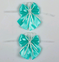 Бант-бабочка свадебный для декора (10 см), атласный, бирюзовый, 2 шт.