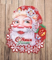 Оформительский плакат на скотче (35см), Милый Санта, глиттер, 1 шт.