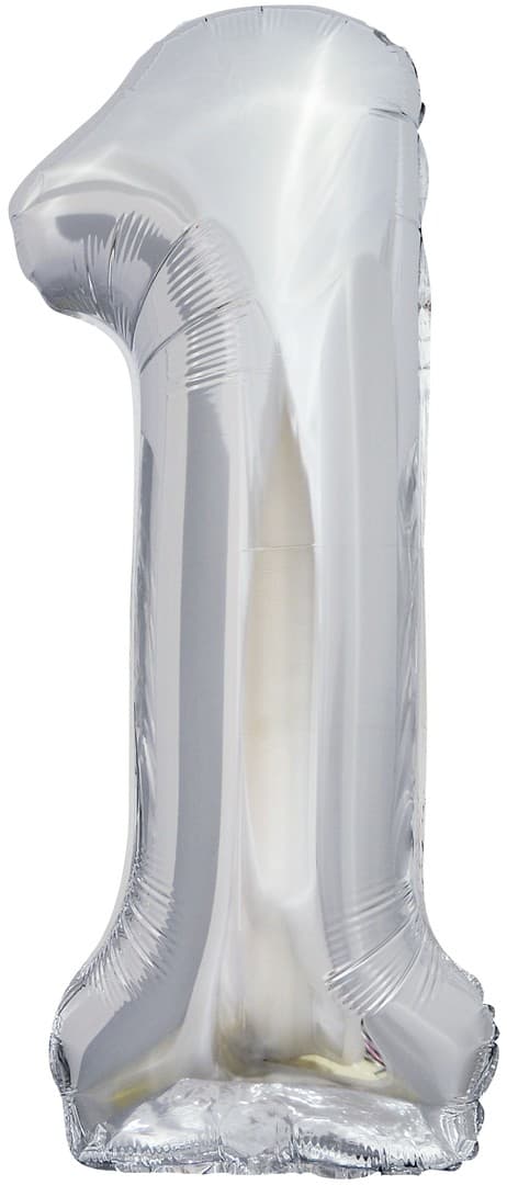 Шар (40''/102см) Цифра, 1, Slim, Серебро, 1 шт.
