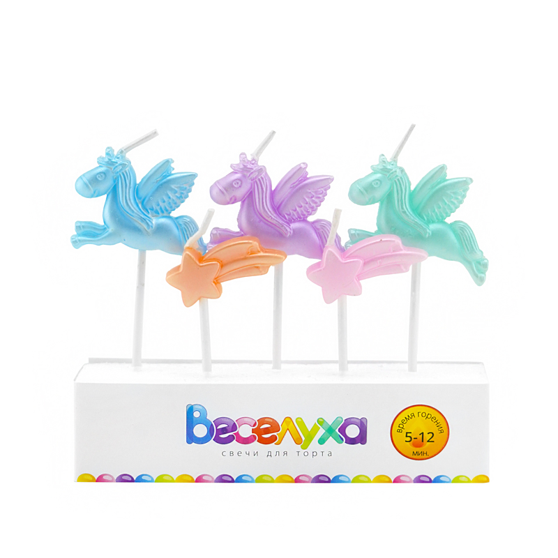 Набор свечей на шпажках (6 см) Летающие единороги, Макаронс Перламутр, 1 шт.