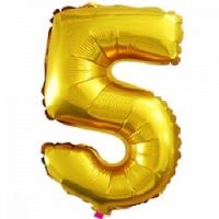 Шар с клапаном (15''/37см) Цифра, 5, Золото, 1 шт.