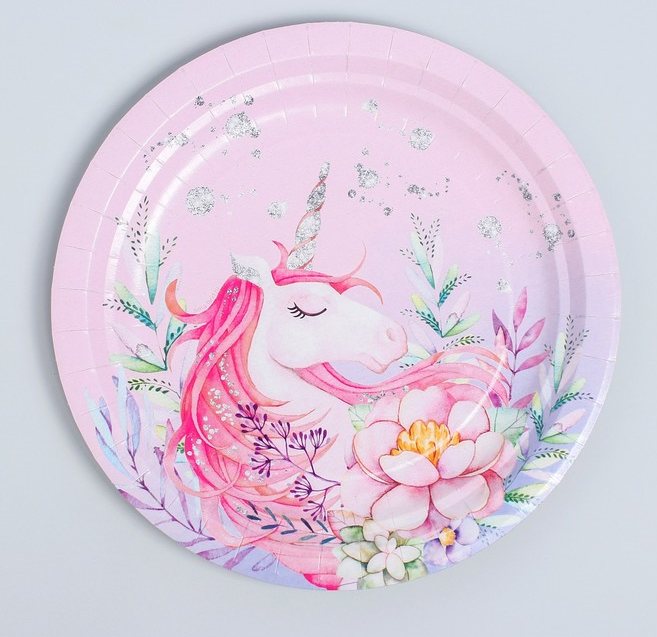 Тарелка бумажная (18см), "Единорожка", 10 шт.