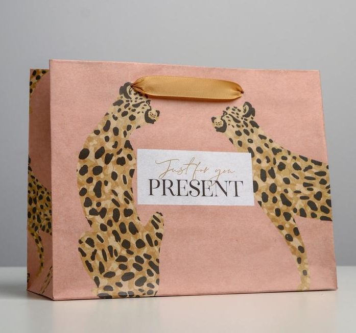 Пакет подарочный (23*18*10см), Леопарды, крафт,  1 шт.