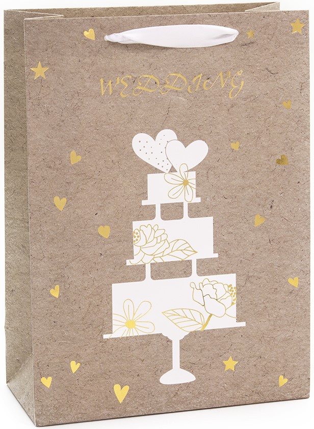 Пакет подарочный (30*22*10 см) Свадебный торт, Крафт, 1 шт.