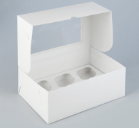 Коробка на 6 капкейков с окном, белая (25х17х10см), 1 шт.