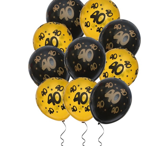 Шар (12"/30см) Цифра "40", 10 шт.
