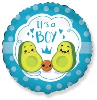 Шар (18''/46 см) Круг, С Рождением Мальчика (семья авокадо), Голубой, 1 шт.