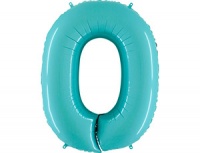 Шар (40"/102см) Цифра, "0", Голубой, в упаковке, 1 шт.