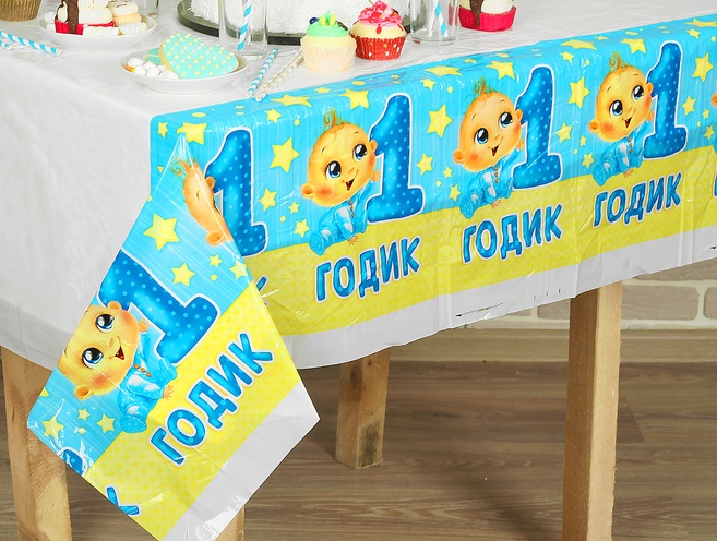 Скатерть полиэтиленовая (182*137см), "1 годик"малыш, 1 шт.