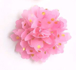 Цветочек шифоновый в горошек (9 см), розовый №13, 1 шт.