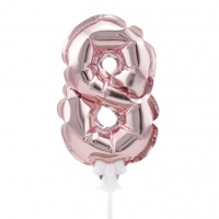 Шар (7"/18см) Цифра 8 Розовое золото, трубочка, держатель, в упаковке, 1 шт.