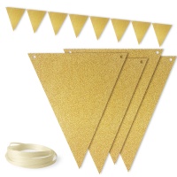 Гирлянда-флажки (300см), Золото с блестками, 1 шт.