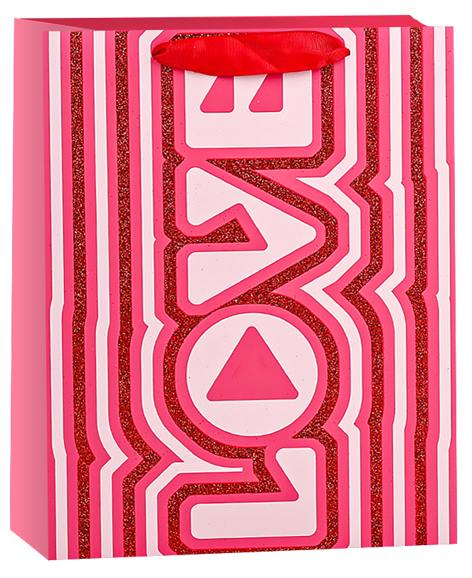 Пакет подарочный (23*18*10см), Любовь (леттеринг), Красный, с блестками, 1 шт.