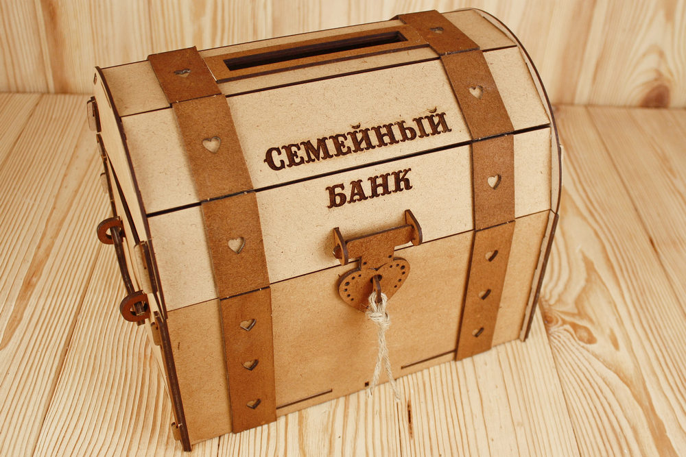 Сундук "Семейный банк" (32*22*23,5) МДФ 3мм, окрашен. морилкой, оформл., Орех-мокко, 1 шт. 