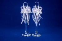 Подвязки на бокалы (3х28см), Кружево, Бело-сиреневый, 2 шт.