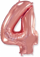 Шар (40''/102см) Цифра, "4", Розовое Золото, в упаковке, 1 шт.