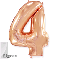 Шар (32''/81 см) Цифра, 4, Розовое Золото, 1 шт. в упак.