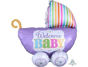 Шар (32''/81 см) Фигура, Коляска WELCOME BABY, 1 шт. (уценка, смотреть описание)