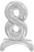 Шар (32''/81 см) Цифра, 8 на подставке, Серебро, в упак., 1 шт. 