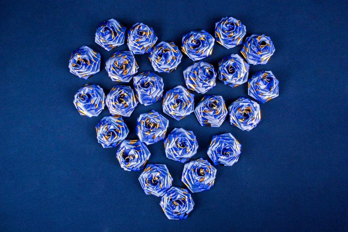 Бант "Роза" средняя с золотом (4,5см) Синий-золото, 25 шт.