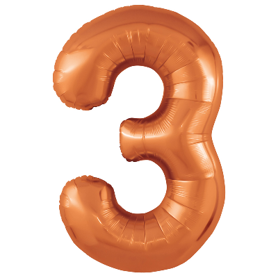 Шар (40''/102см) Цифра, 3 Slim, Папайя, 1 шт. в упак.