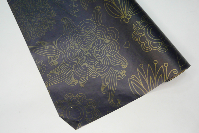 Упаковочный материал тишью (0,58*10м), Черный с узором, 1 шт.