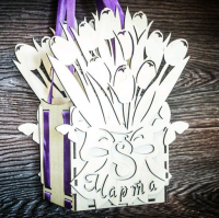 Подарочная упаковка (19*11*24 см), "8 марта. Тюльпаны", Фанера 3мм, неокраш., оформл., 1 шт