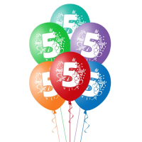 Шар (12"/30 см) Цифра 5, ассорти, 5 шт.