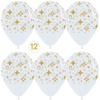 Шар (12''/30 см) Сверкающие бриллианты, Белый (005), пастель, 5 ст, 50 шт.