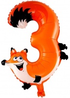 Шар с клапаном (16''/41см) Цифра, 3 Лиса, 1 шт.