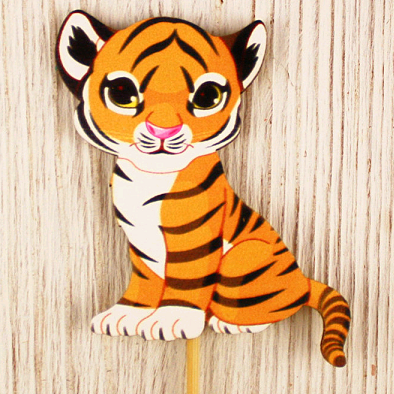 Топпер (7*10 см), "Тигрёнок", МДФ 3мм, УФ печать, на шпажке, 1 шт.