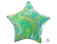 Шар (19''/48 см) Звезда, Мрамор, зелено-голубой, 1 шт.