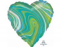 Шар (18"/46см) Сердце, Мрамор Бирюзовый, 1 шт.