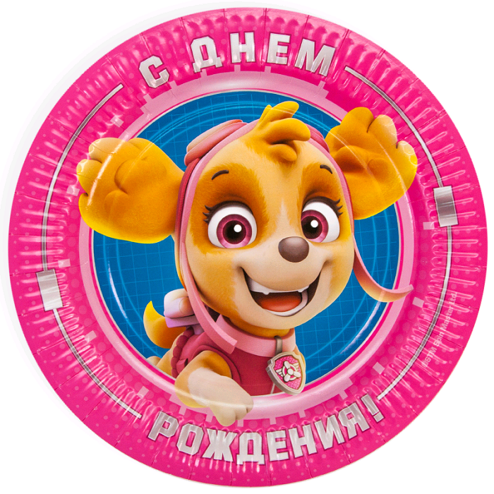 Тарелки (9''/23 см) Щенячий Патруль, С Днем Рождения!, Розовый, 6 шт.