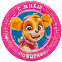 Тарелки (9''/23 см) Щенячий Патруль, С Днем Рождения!, Розовый, 6 шт.