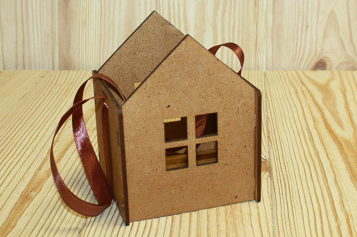 Подарочная упаковка (10*9,5*12,5см), Домик, МДФ 3мм, окрашен. Дуб-коричневый, 1 шт.