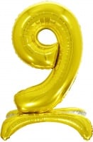 Шар (32''/81 см) Цифра, 9 на подставке, Золото, в упак., 1 шт. 