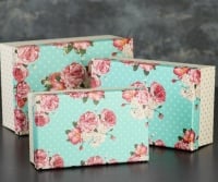 Коробка прямоугольная (12*19*6,5см), Цветы, розовый на бирюзовом, 1 шт.