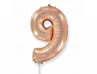 Шар (16"/41 см) Цифра 9, розовое золото, 1 шт.