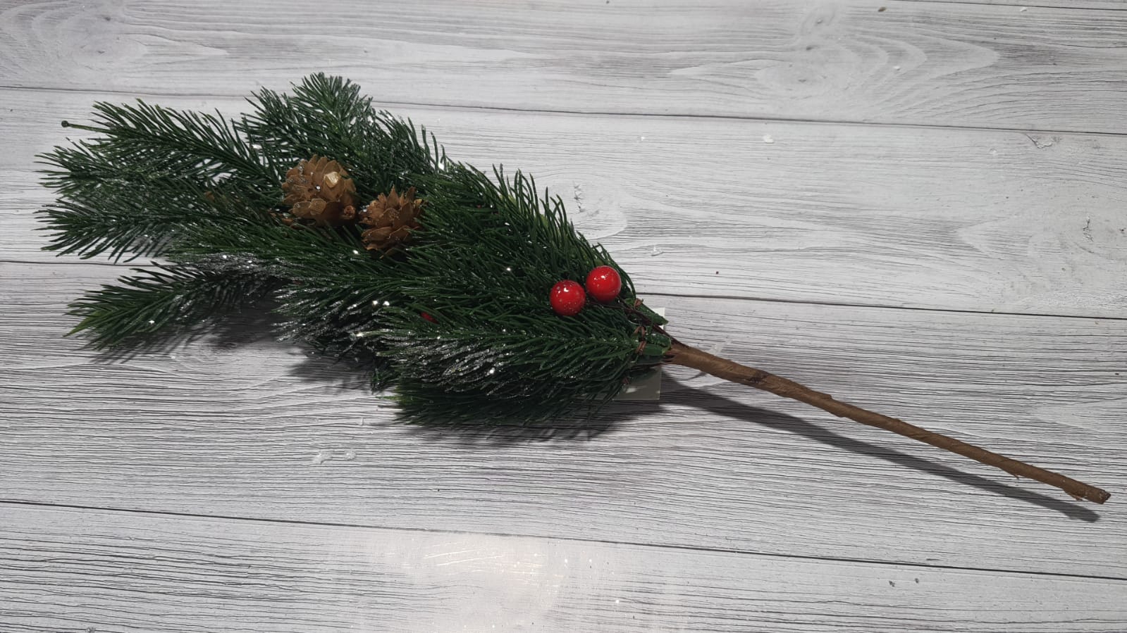 Веточка декоративная (40см), Ель с декором и блестками, 1 шт.