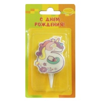 6067731 Свеча Цифра, 6, Единорог, 5см, 1шт.